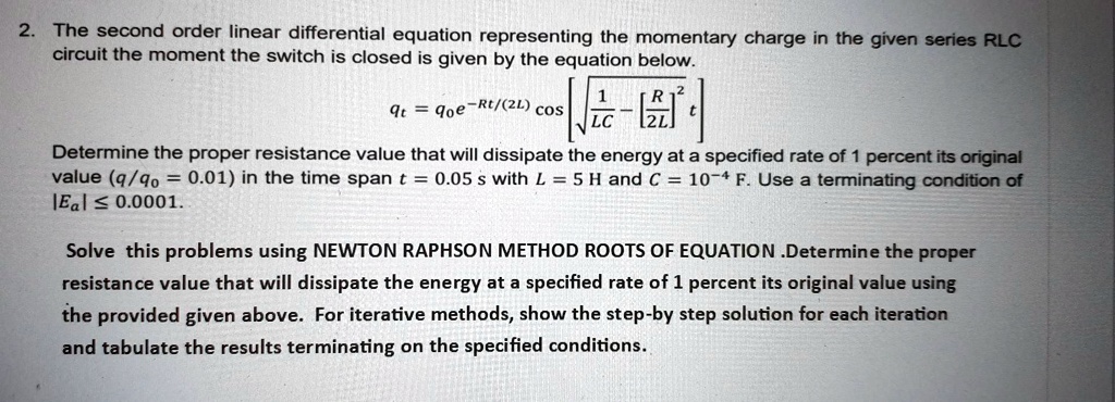 The second-order linear differential equation representing the ...