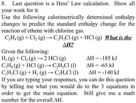 SOLVED Last question is Hess Law calculation. Show all your work