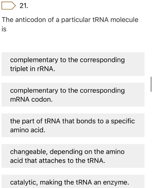 Anticodon of a Particular Trna Molecule is