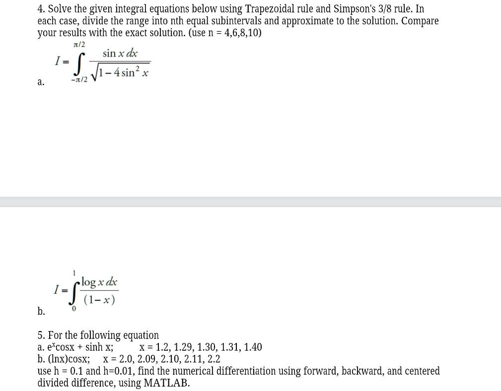 SOLVED: 4. Solve the given integral equations below using Trapezoidal ...