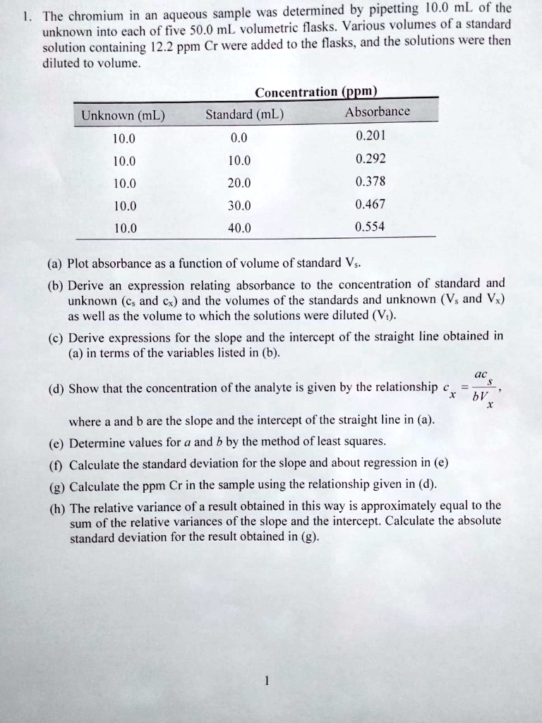 SOLVED The chromium in aqueous sample was determined by pipetting 10.0