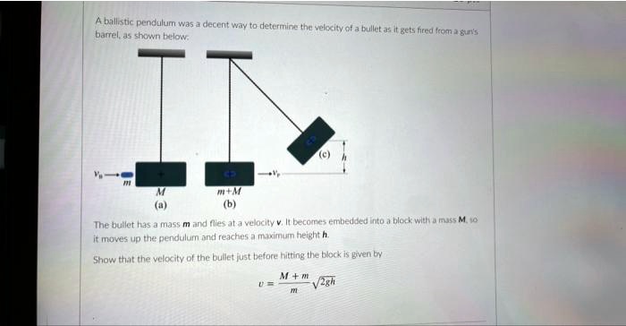 Bullet Pendulum Problem SOLVED: A ballistic pendulum was a decent way to determine the velocity ...