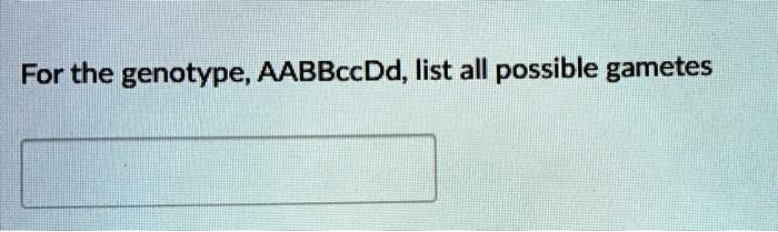 for the genotype aabbccdd list all possible gametes 40234