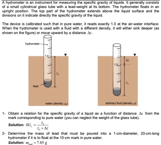SOLVED A hydrometer is an instrument for measuring the specific