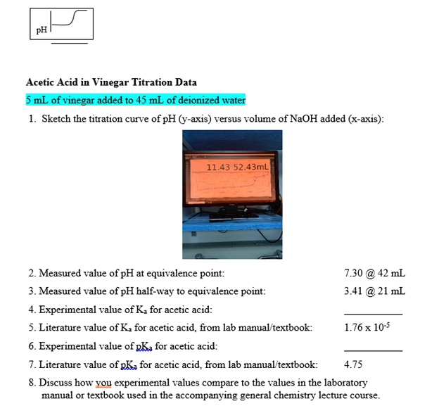SOLVED Acetic Acid in Vinegar Titration Data mL of vinegar added to 45