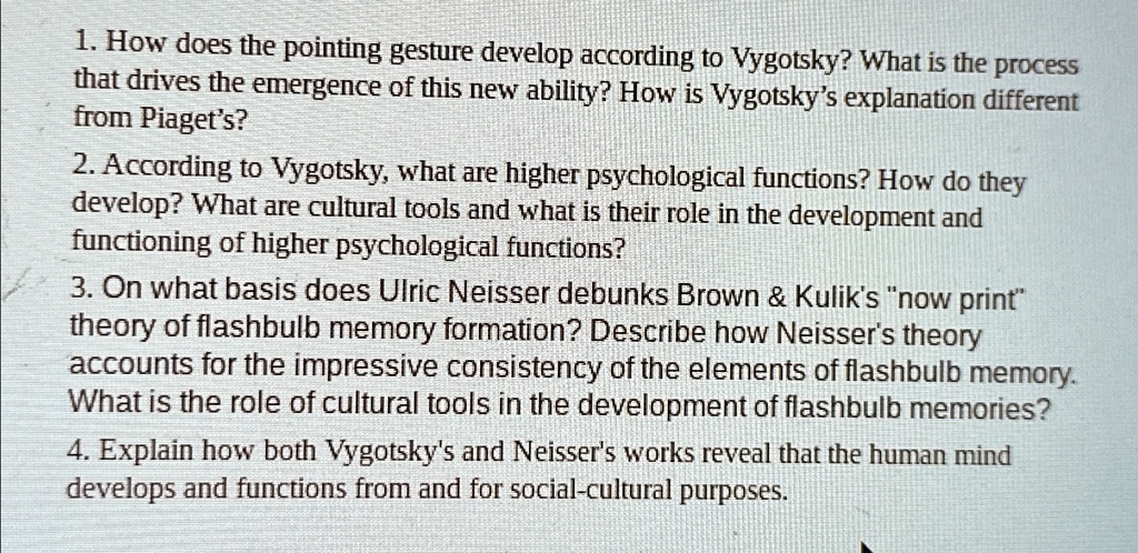 SOLVED: How does the pointing gesture develop according to Vygotsky ...