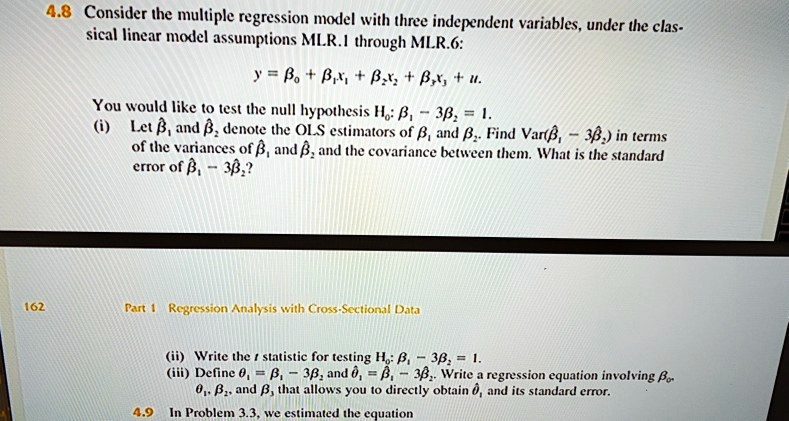 SOLVED: 4.8 Consider the multiple regression model with three ...