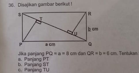 SOLVED: 36. Disajikan gambar berikut ! Jika panjang P Q=a=8 cm dan Q R ...