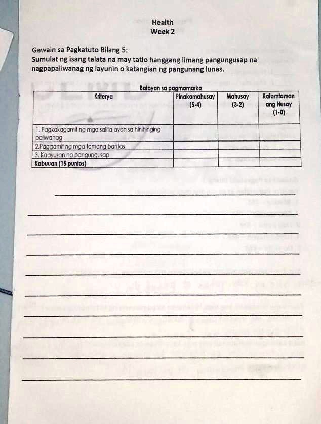 Solved Pasagot Po Please Pasagot Po Health Week Gawaln Sa Pagkatuto