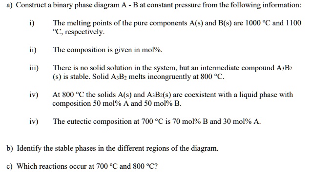 SOLVED: A) Construct A Binary Phase Diagram A - B At Constant Pressure ...