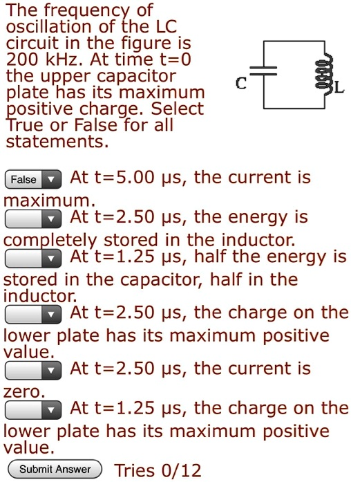 SOLVED The frequency of oscillation of the LC circuit in the figure is