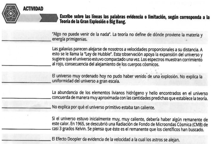 la marcare como la mejor por fa respondan actividad escribe sobre las lineas las palabras evidencia limitacion segun corresponda a la teonia de la gran explosion 0 big bang algo puede venir  81948