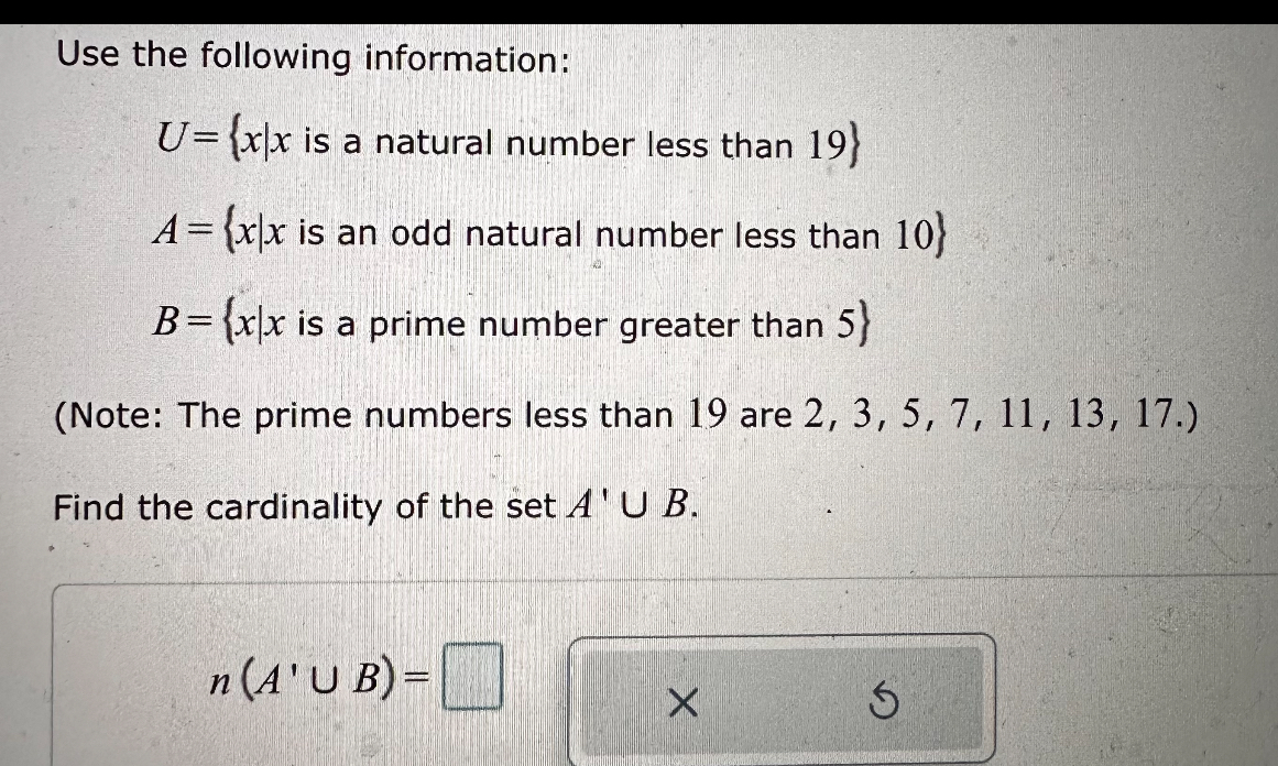 SOLVED: Use the following information: U={x | x is a natural number ...