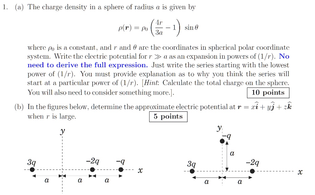 SOLVED:The charge density in a sphere of radius a is given by p(r) = po ...