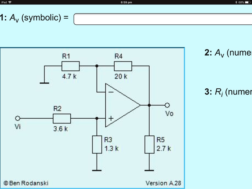 SOLVED: Consider an amplifier with an ideal op amp, shown below. 1 ...