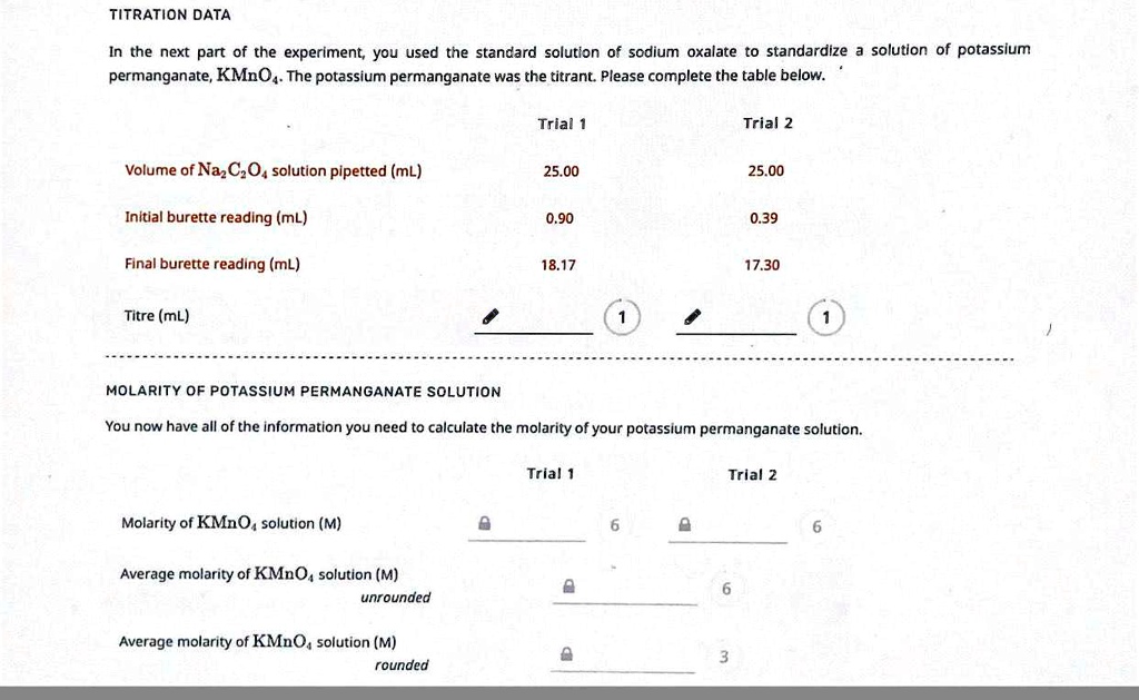 Solved Titration Data In The Next Part Of The Experiment You Used The Standard Solutlon Of 8593