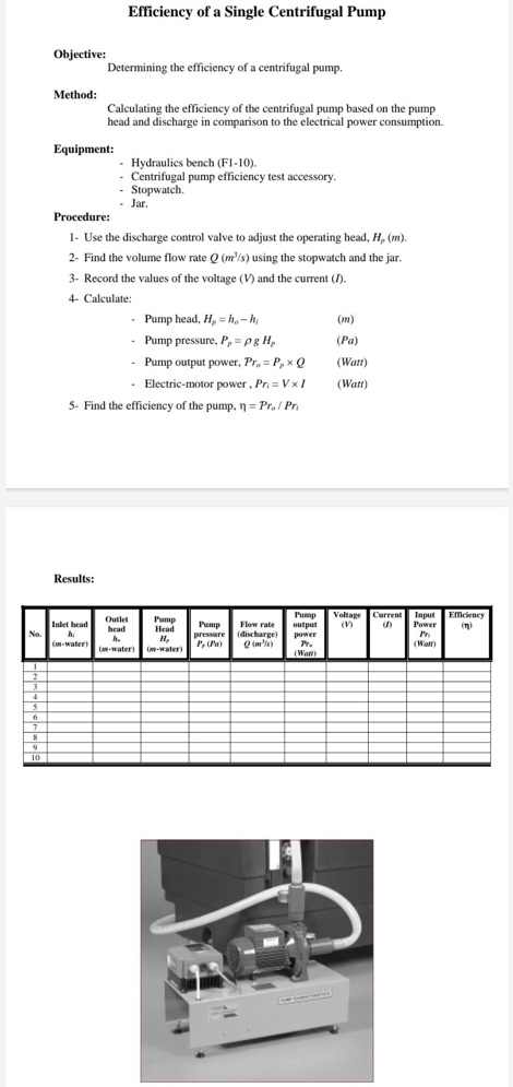 SOLVED: Efficiency of a Single Centrifugal Pump Objective: Determining ...