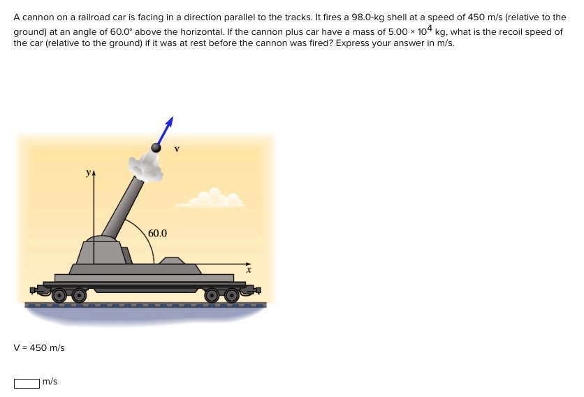 SOLVED: A cannon on railroad car is facing in direction parallel to the ...