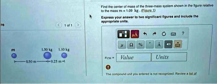 SOLVED: Find the center of mass of the three-mass system shown in the ...