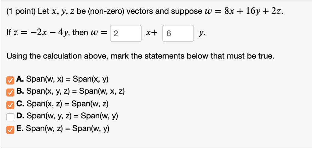 point let x y z be non zero vectors and suppose w x l6y 2z if z 2x 4y ...