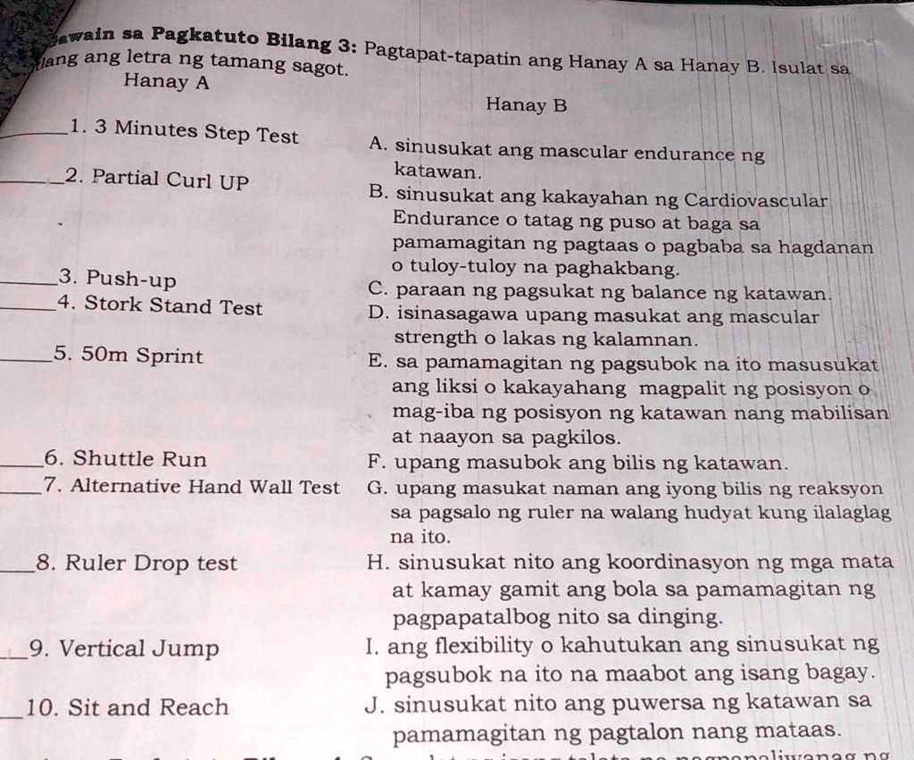 SOLVED: Gawain Sa Pagkatuto Bilang 3: Pagtapat-tapatin Ang Hanay A Sa ...