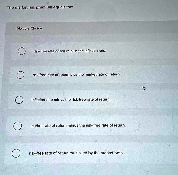 SOLVED The market risk premium equals the Multiple Choice riskfree