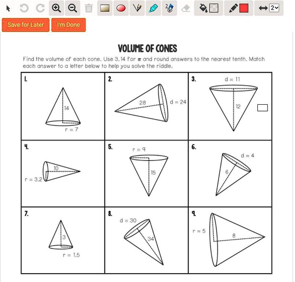 volume of cones homework 2