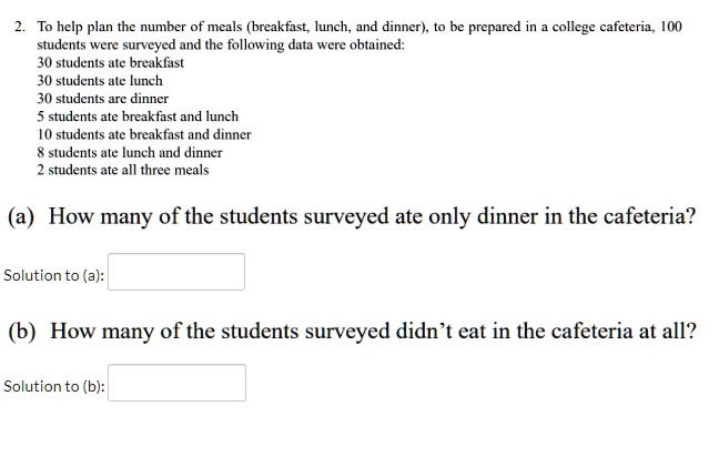 SOLVED: To Help Plan The Number Of Meals (breakfast, Lunch, And Dinner ...