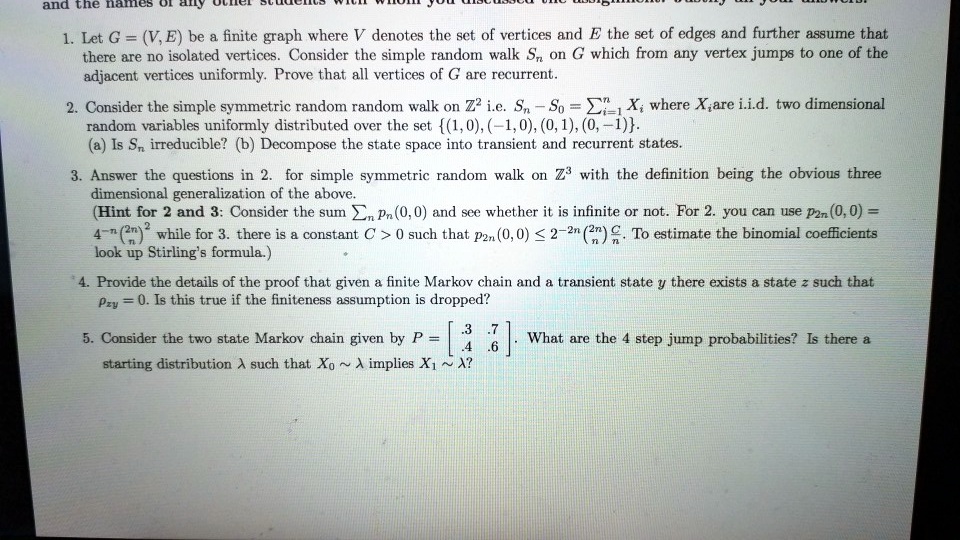 and the na 1. Let G = (V, E) be a finite graph where V denotes the set ...