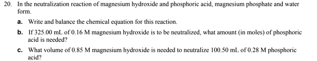 Solved: 20. In The Neutralization Reaction Of Magnesium Hydroxide And 