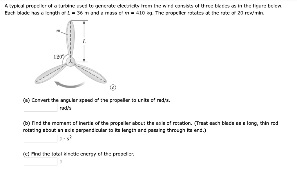 SOLVED A typical propeller of a turbine used to generate electricity