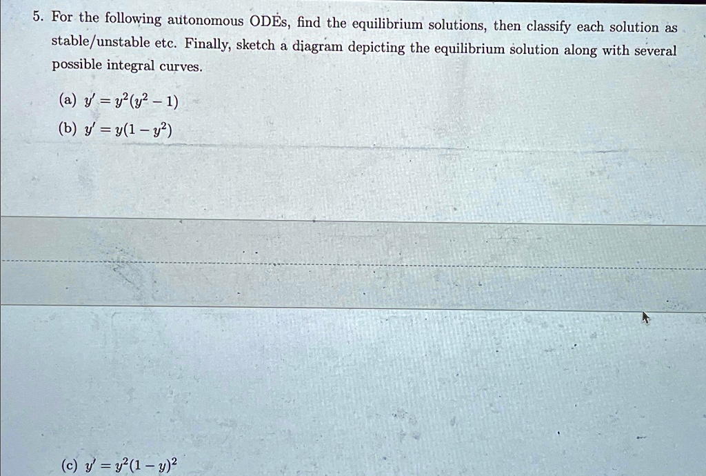 SOLVED: For the following autonomous ODEs, find the equilibrium ...