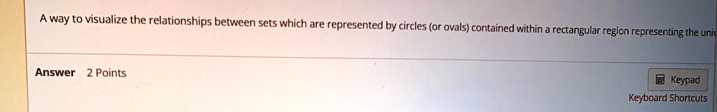 A way to visualize the relationships between sets which are represented by circles (or ovals) contained within a rectangular region representing the univ