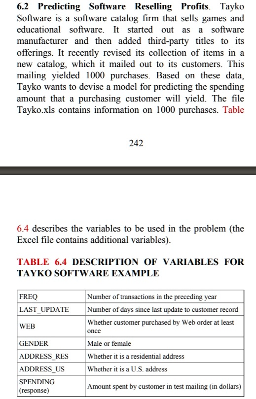 6.2 Predicting Software Reselling Profits Tayko Soft… - ITProSpt