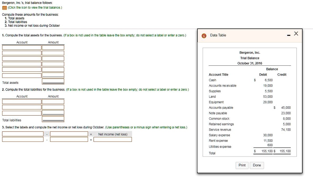 SOLVED Bergeron inc .s, trial balance follows (Click the icon to view the trial balance