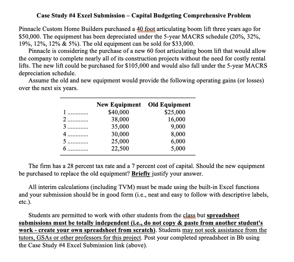 SOLVED Case Study 4 Excel Submission Capital Budgeting