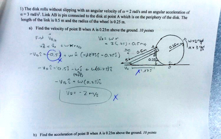 1) The disk rolls without slipping with an angular velocity of ω = 2 ...