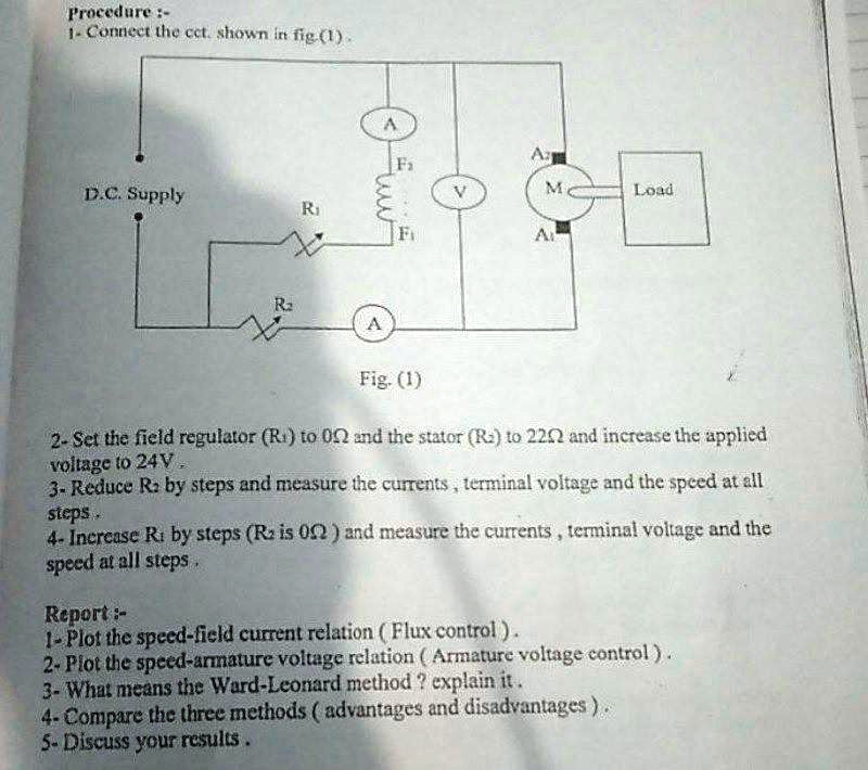 [GET ANSWER] Procedure :- 1- Connect the cet. shown in fig. (1). D.C ...