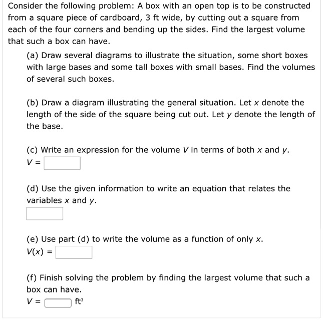 SOLVED Consider the following problem A box with an open top is to be