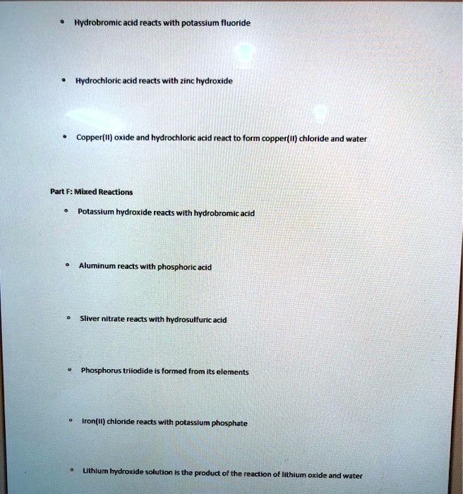 SOLVED Hydrobromic acid reacts with potassium fluoride Hydrochloric