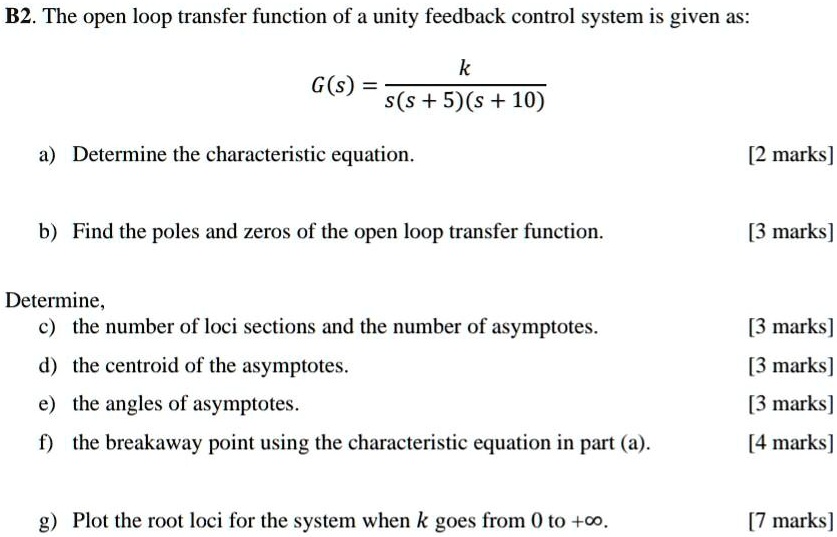 SOLVED: B2. The open loop transfer function of a unity feedback control ...