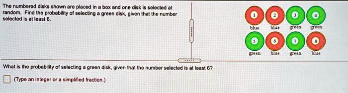 Number. Disk Math Problems The numbered disks shown are placed in a box and one disk is selected ...