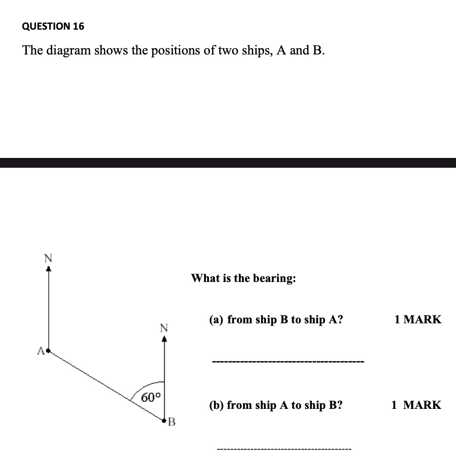 SOLVED: QUESTION 16 The diagram shows the positions of two ships; A and ...