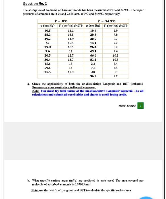 SOLVED: The adsorption of ammonia on barium fluoride has been measured ...