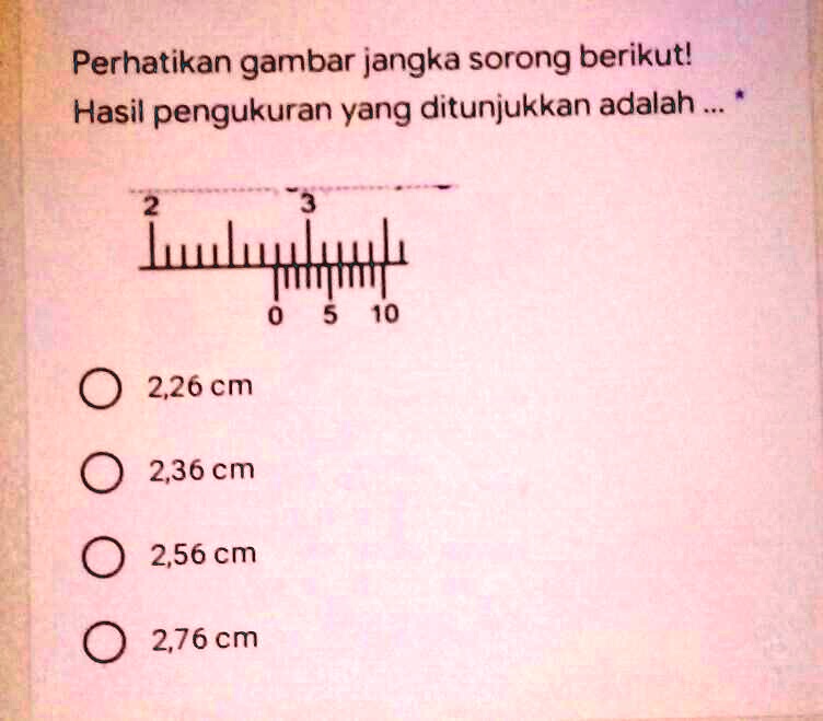 SOLVED: Perhatikan gambar jangka sorong berikut!Hasil pengukuran yang