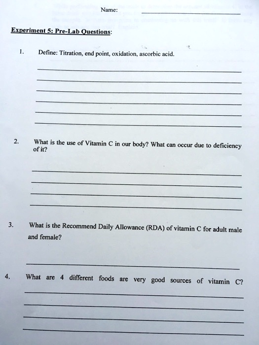 SOLVED Name Experiment 5; PrcLab Questions Define Titration, end