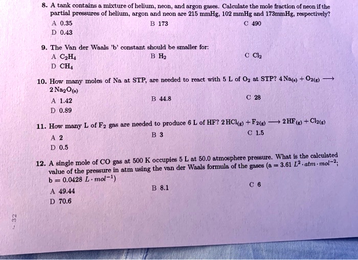SOLVED The tank contains a mixture of helium, neon, and argon gas
