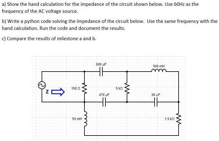 SOLVED: a) Show the hand calculation for the impedance of the circuit ...