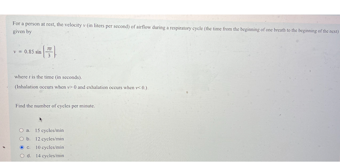 SOLVED: For a person at rest, the velocity v (in liters per second) of ...