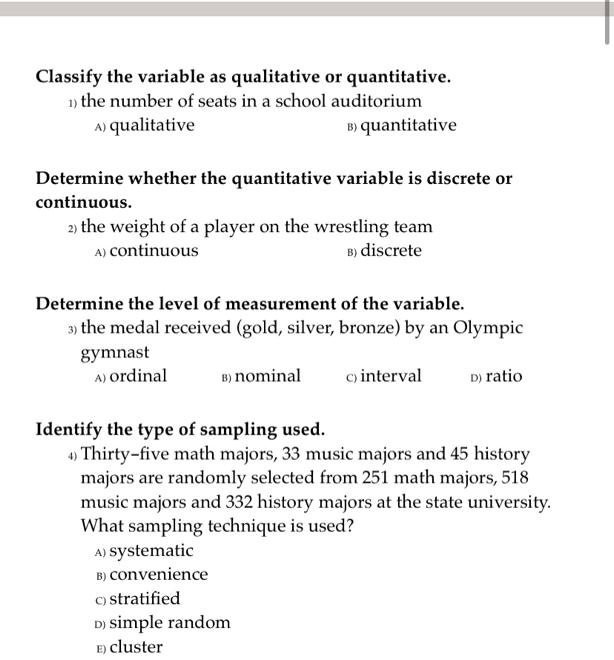 Classify The Variable As Qualitative Or Quantitative The Number Of ...